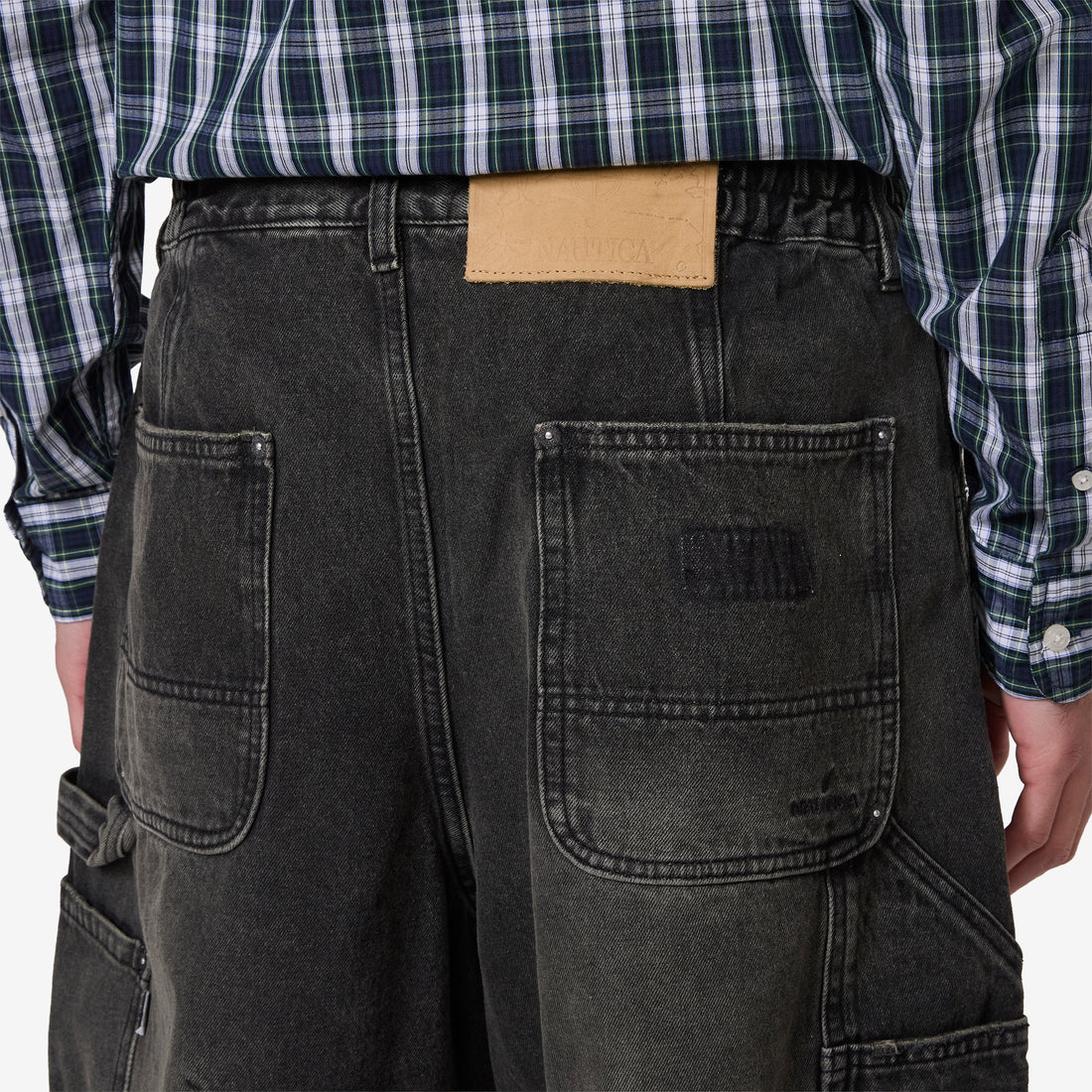 Super Wide Curve Double Knee Cropped Denim Pants Black Shorts