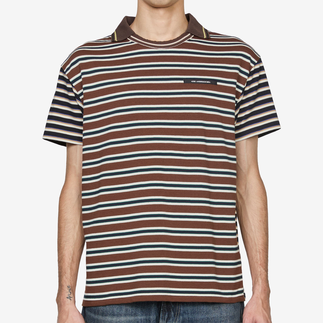 Stripe Layered Collar T-Shirt Brown Tees