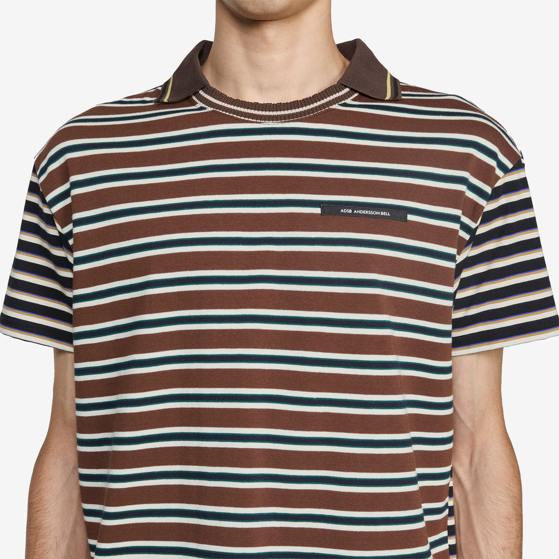 Stripe Layered Collar T-Shirt Brown Tees