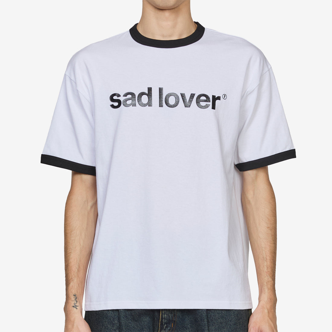 Sad Lover Ringer T-Shirt White | Black Tees