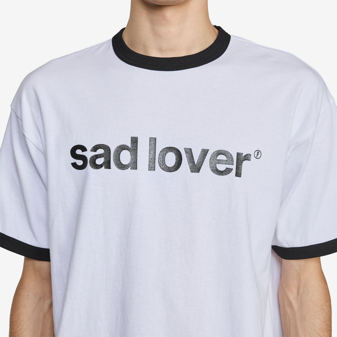 Sad Lover Ringer T-Shirt White | Black Tees