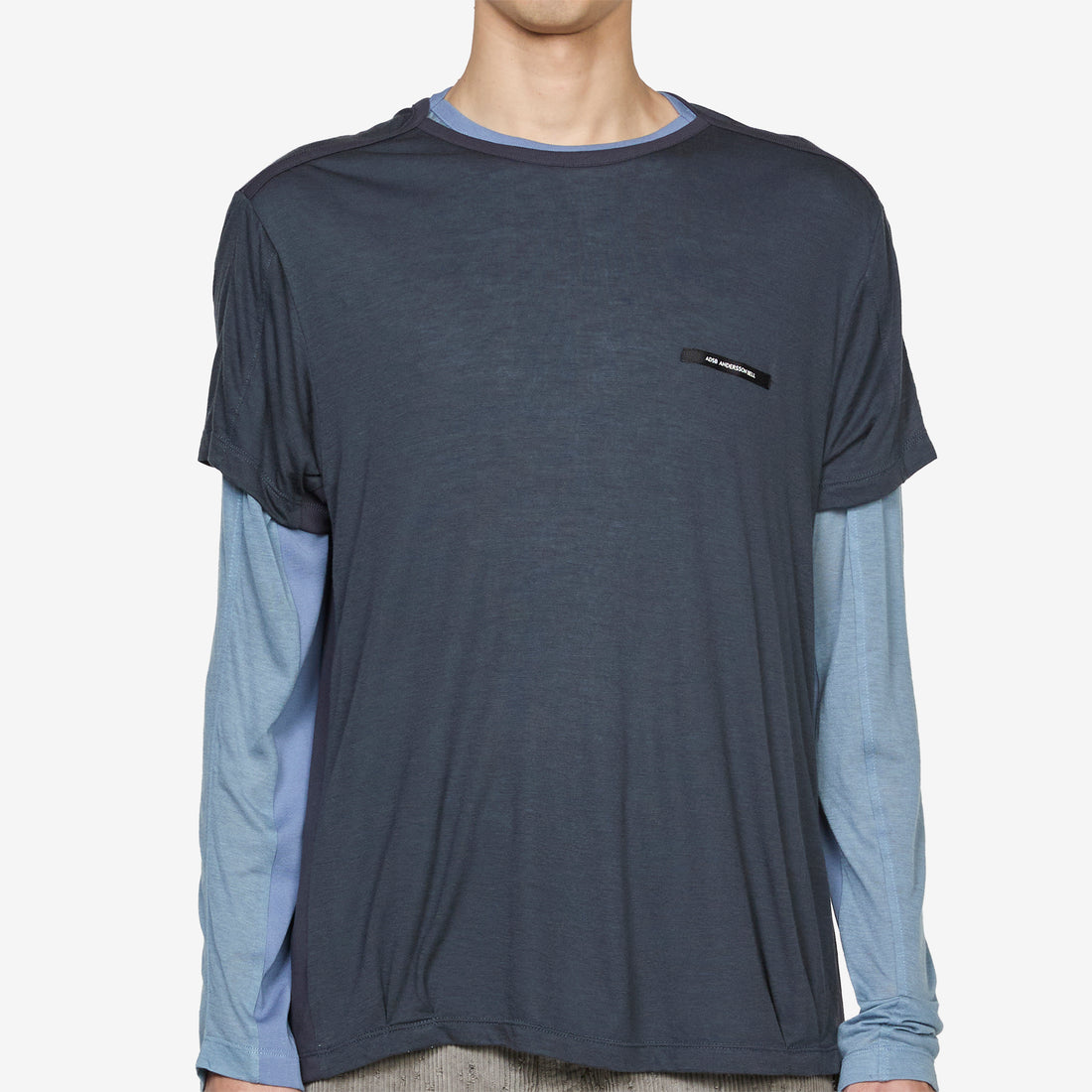 Brad Wool Layered T-Shirt Asphalt | Slate Blue Tees