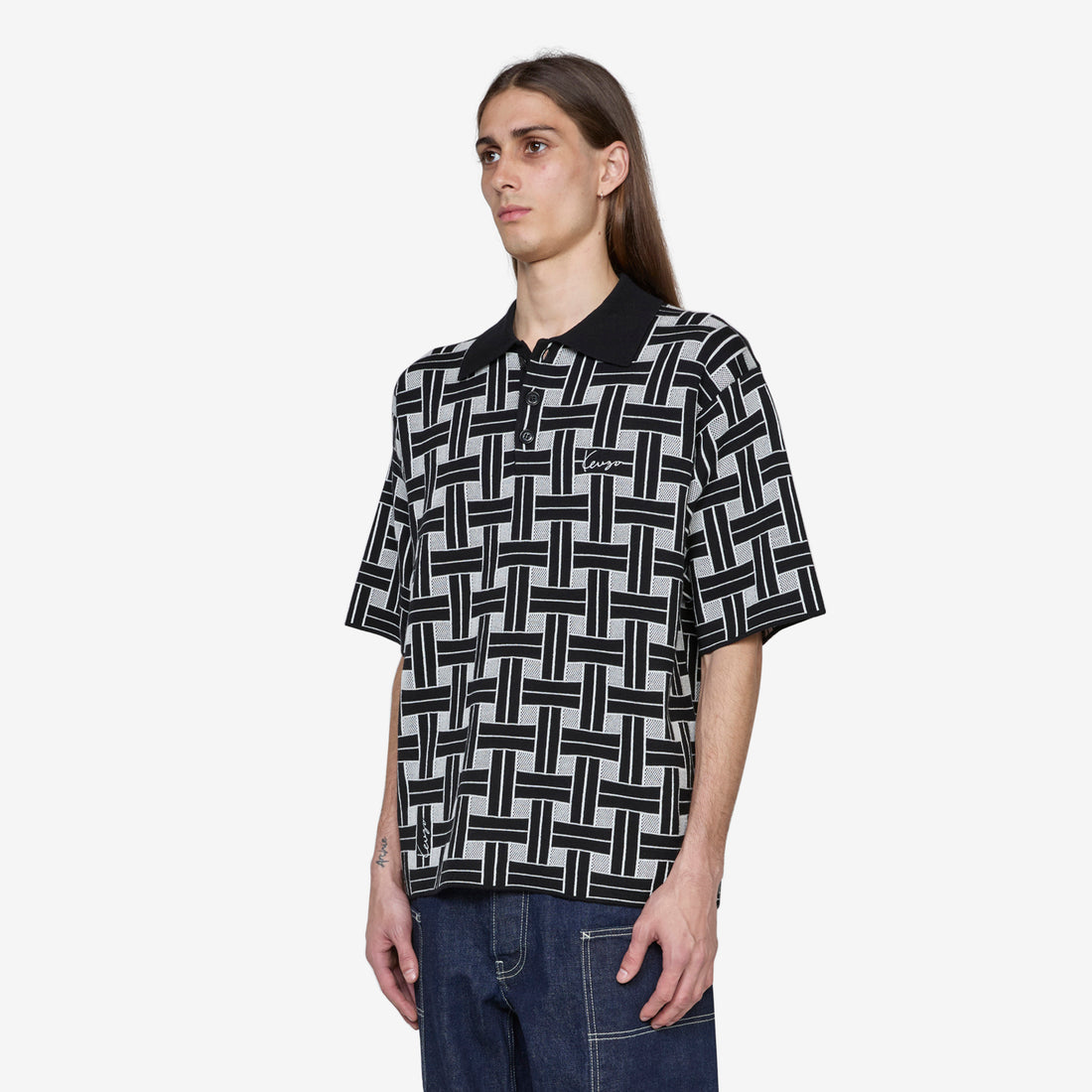 'KENZO Weave' Embroidered Polo Black Shirts