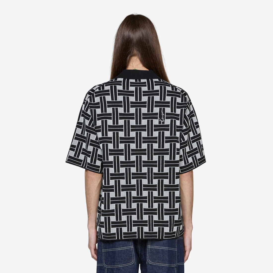'KENZO Weave' Embroidered Polo Black Shirts