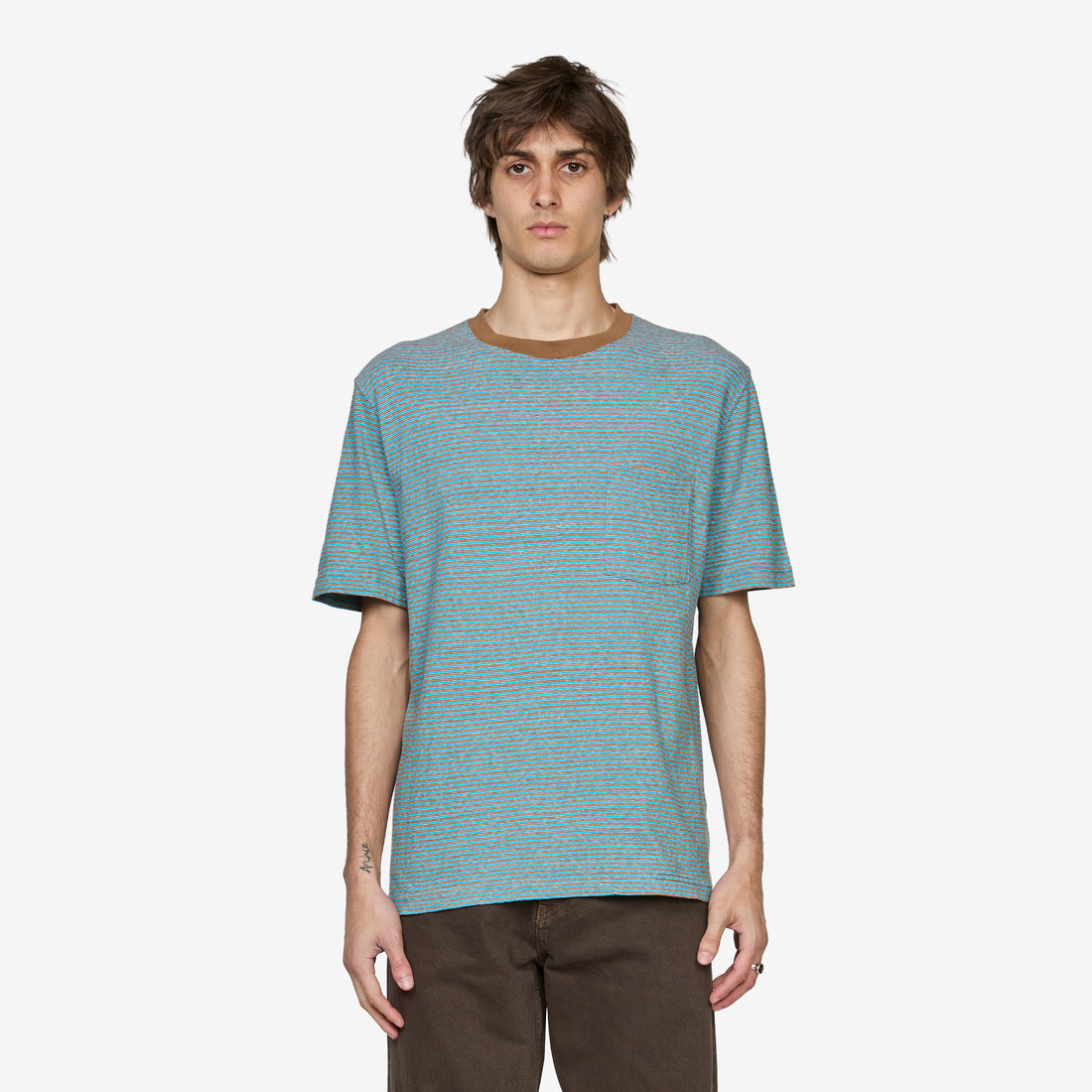 Pocket T-Shirt Multi Stripe 3 Sax Tees