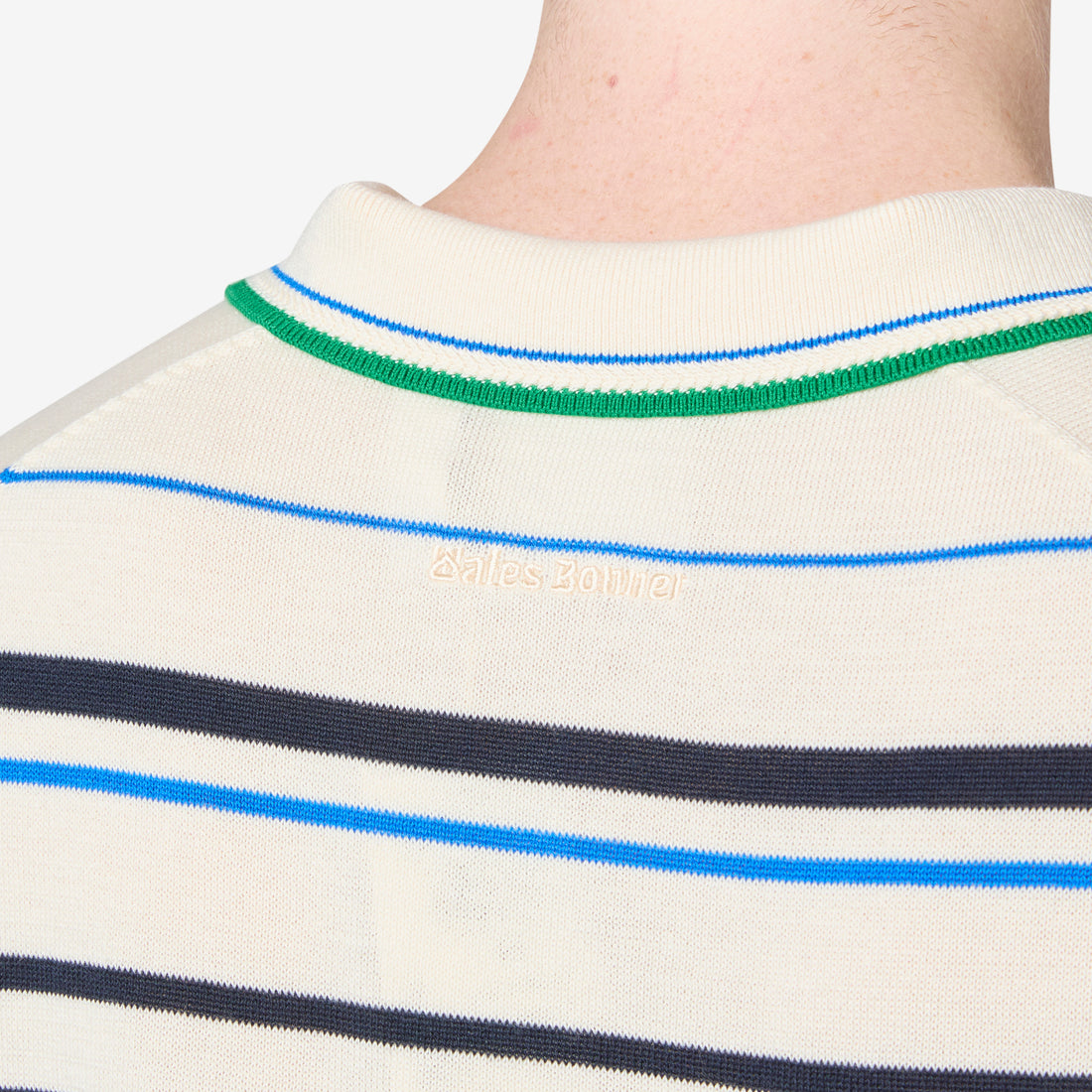 Wales Bonner x Knit Polo Shirt Wonder White | Green | Bluebird Shirts