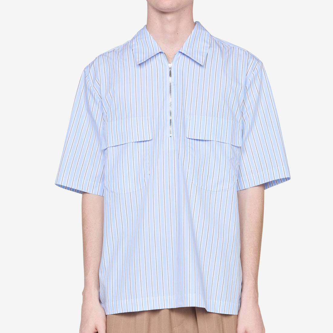Navin Zip Shirt Sky Stripe Shirts