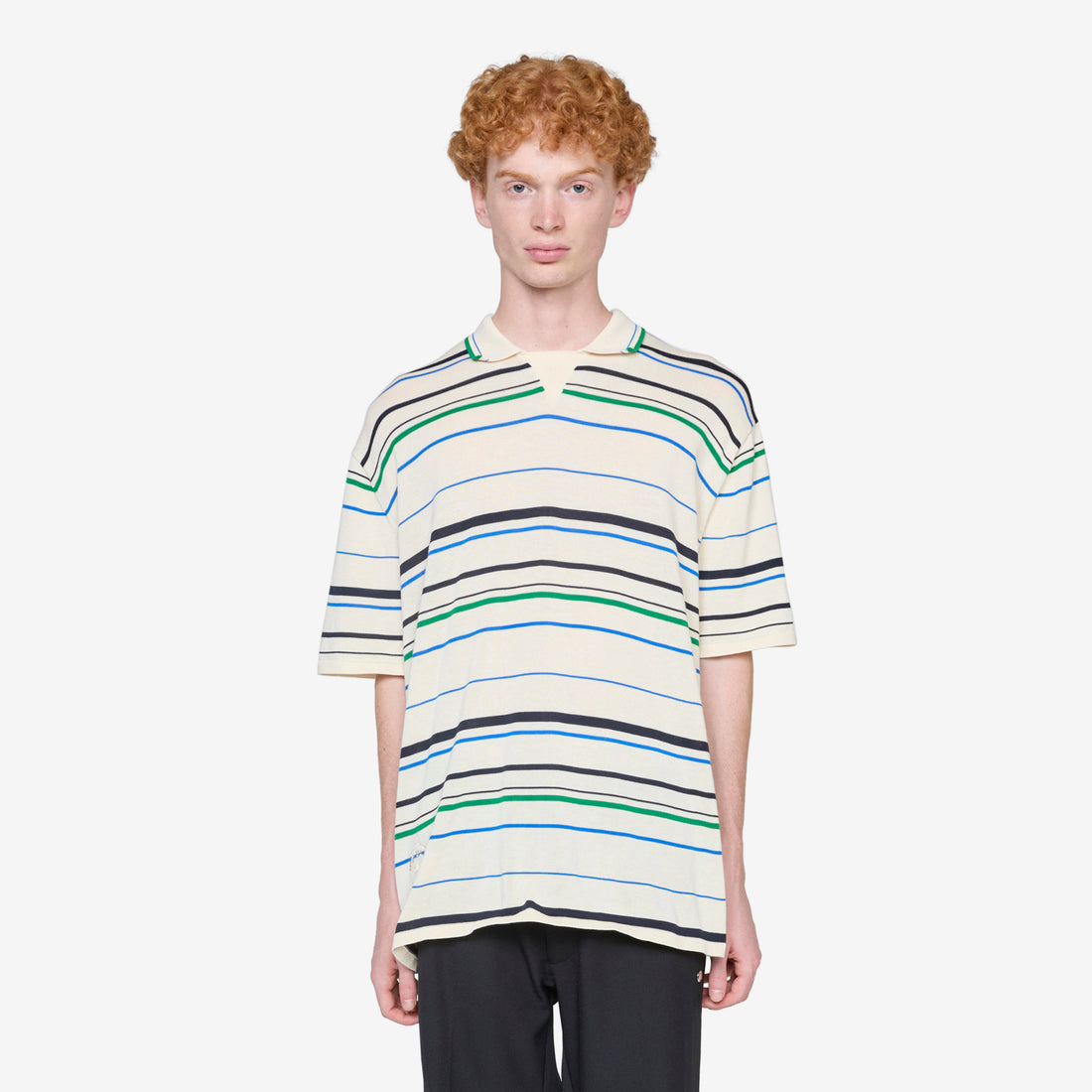 Wales Bonner x Knit Polo Shirt Wonder White | Green | Bluebird Shirts