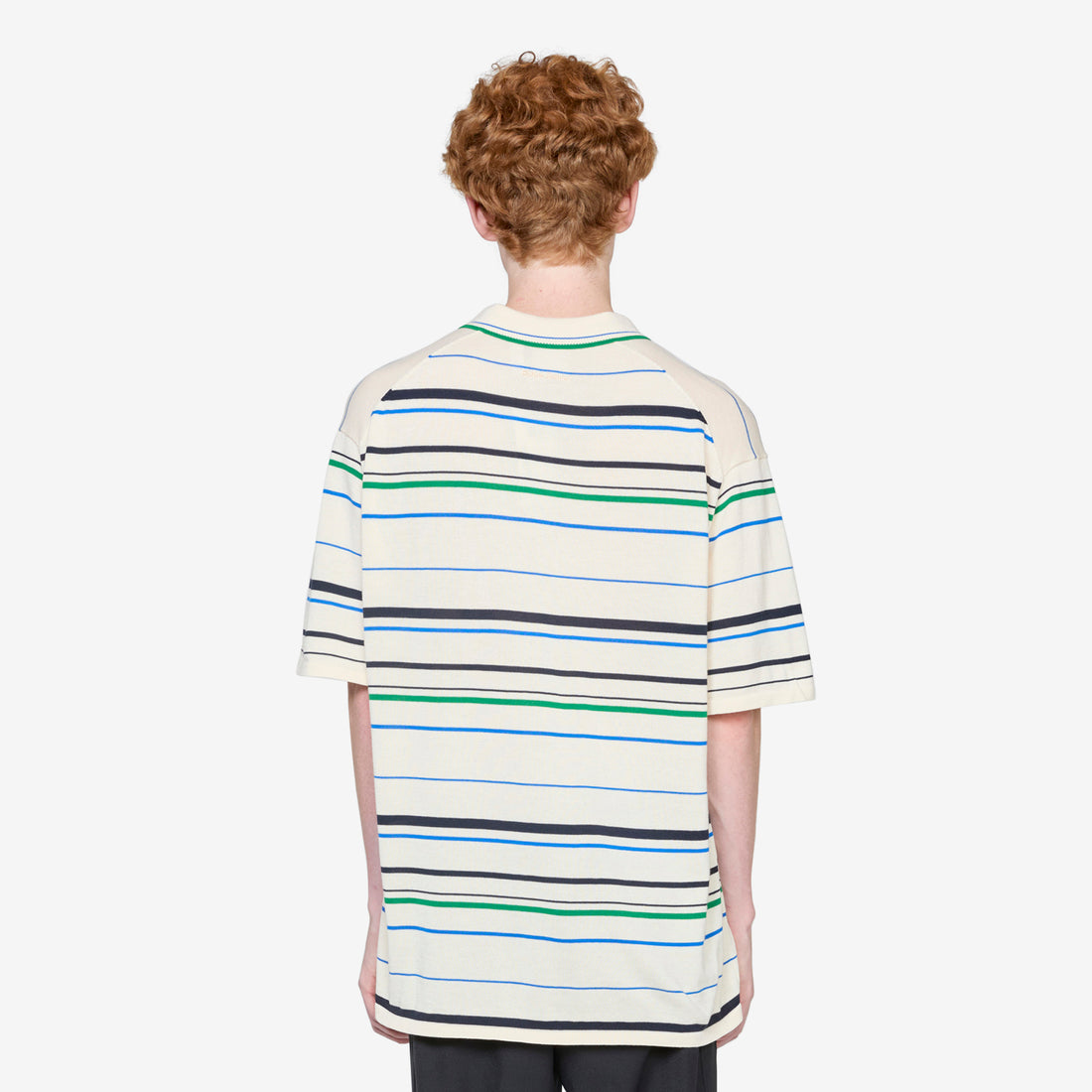 Wales Bonner x Knit Polo Shirt Wonder White | Green | Bluebird Shirts