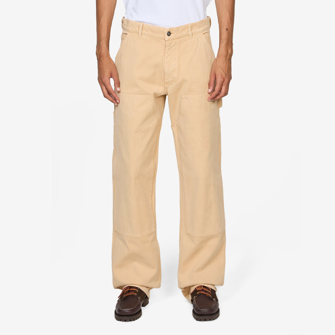 Canvas Double Knee Pants Beige Pants