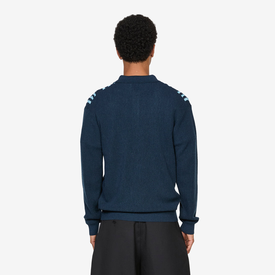 Knit Polo Born Stripe 14G Navy Jumpers