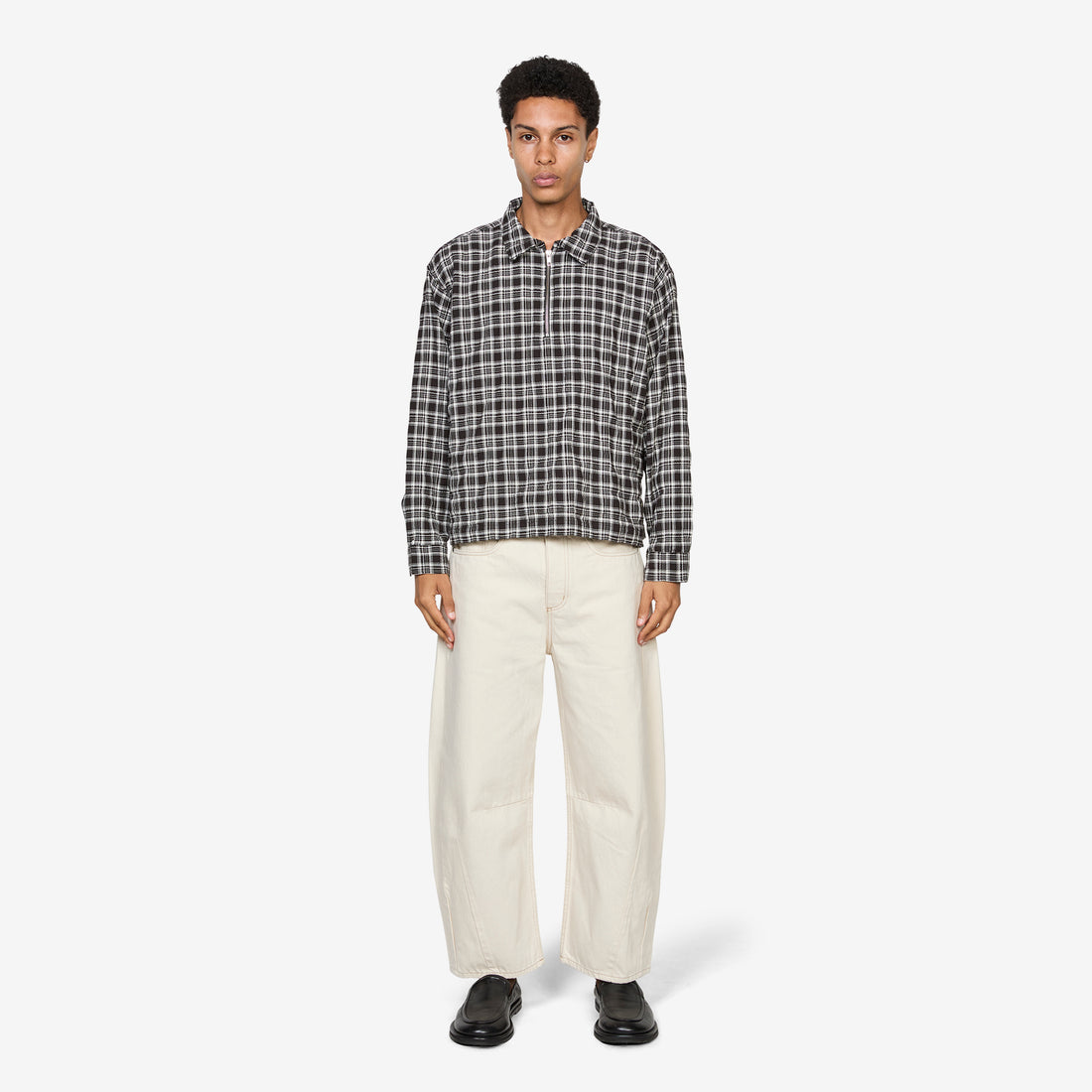 Quarter Zip Shirt Coffee Textured Plaid Shirts