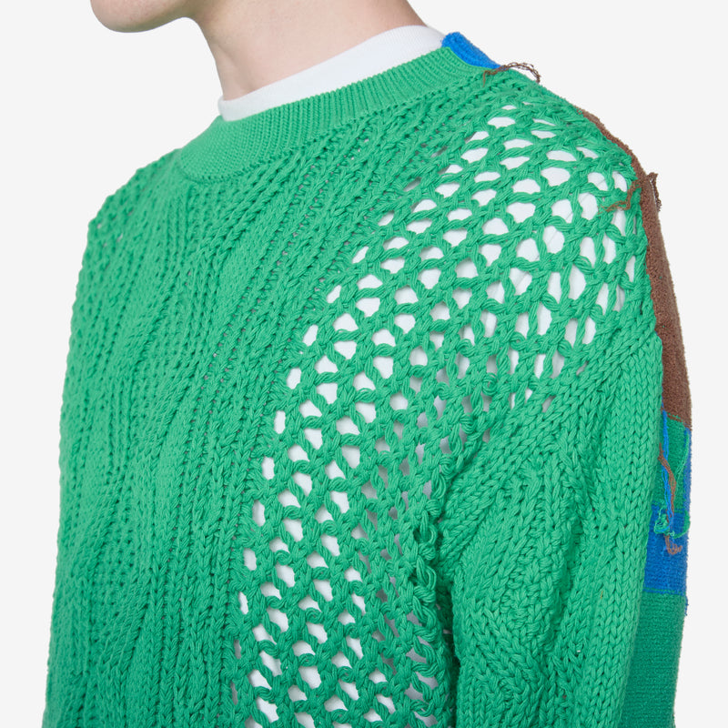 Fisherman Intarsia Crewneck Sweater Green