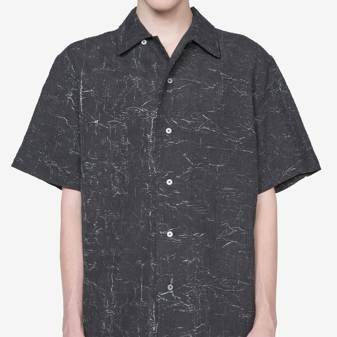Wrinkle Bowling Short Sleeve Shirt Black Shirts