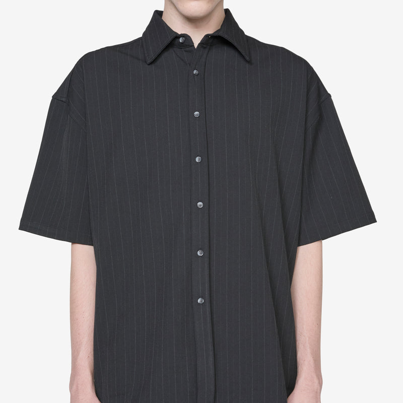 Short Sleeve Suit Shirt Black Pinstripe