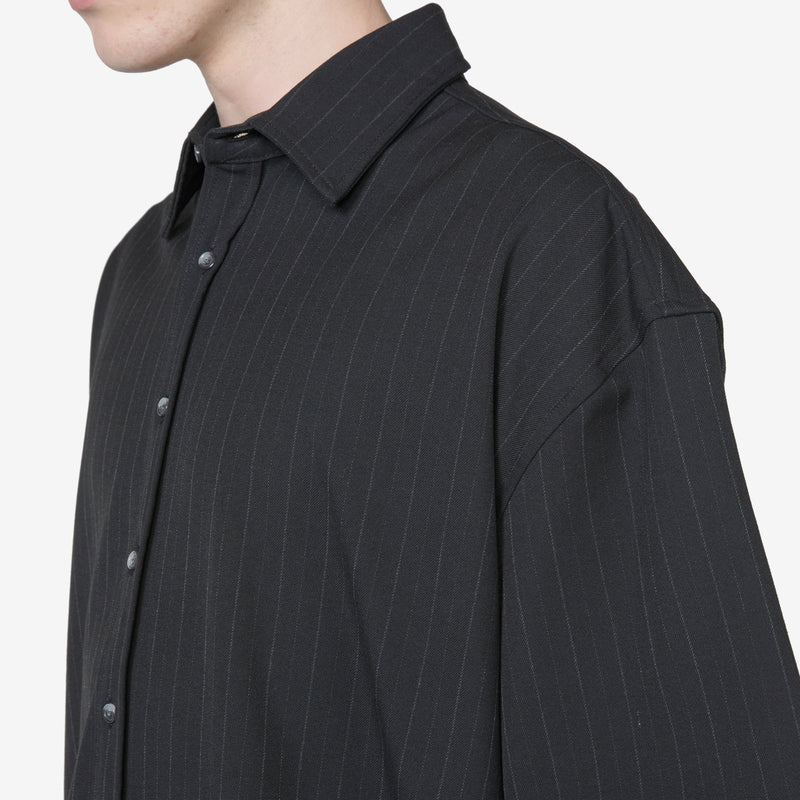 Short Sleeve Suit Shirt Black Pinstripe