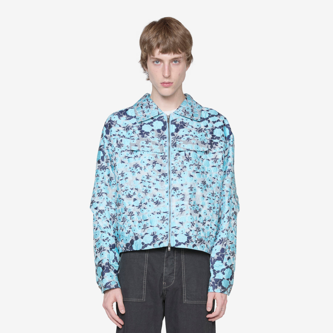 Fabrian Flower Zip-Up Jacket Sky Blue Jackets