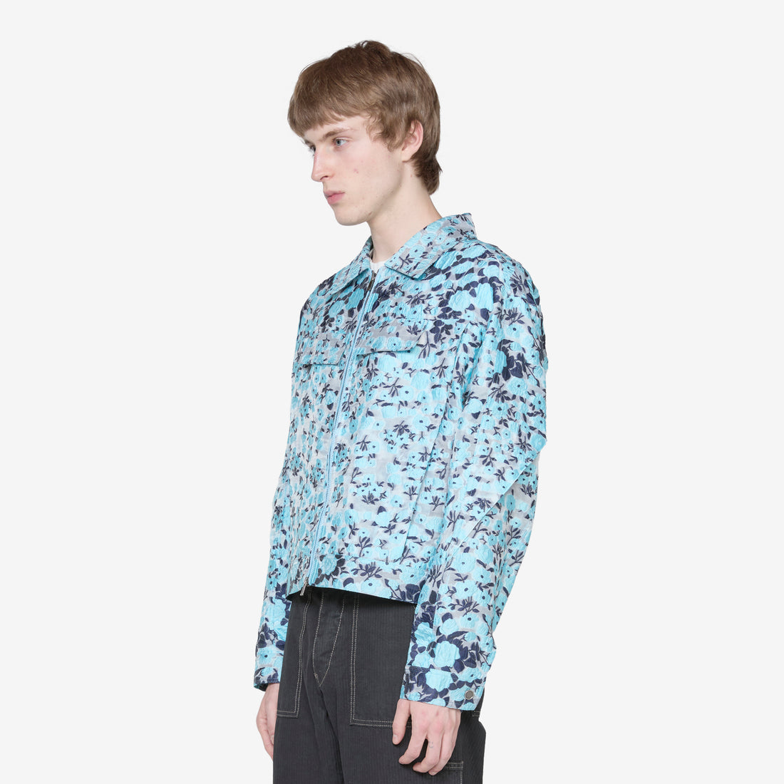 Fabrian Flower Zip-Up Jacket Sky Blue Jackets