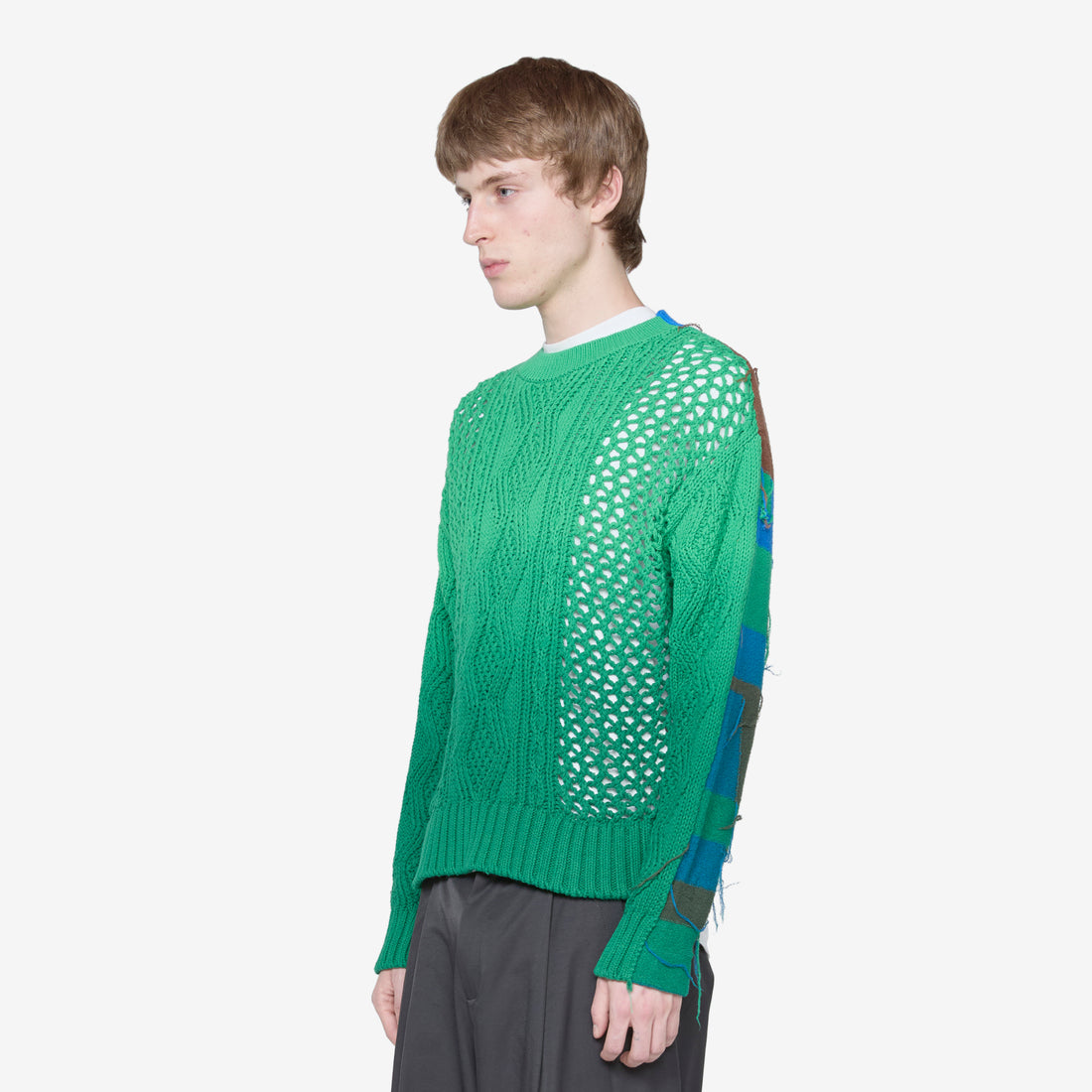 Fisherman Intarsia Crewneck Sweater Green Jumpers