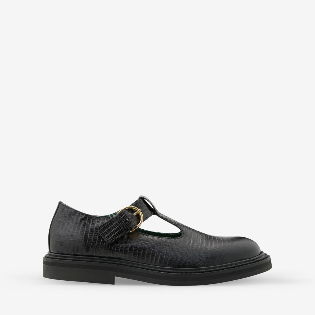 Vinnee T-Strap Derby Black Lizard Pattern Footwear