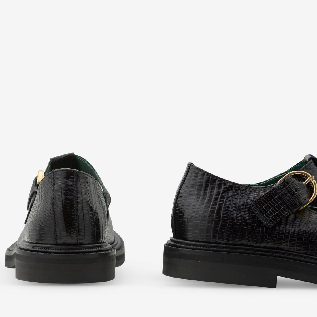 Vinnee T-Strap Derby Black Lizard Pattern Footwear