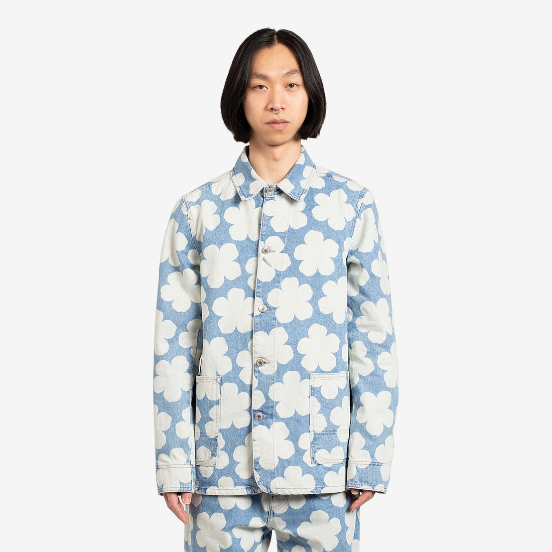 Printed Workwear Denim Jacket 'Hana Dots' Sky Blue Jackets