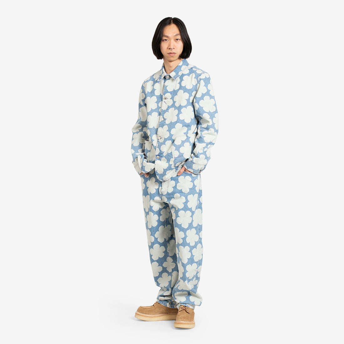 Printed Workwear Denim Jacket 'Hana Dots' Sky Blue Jackets