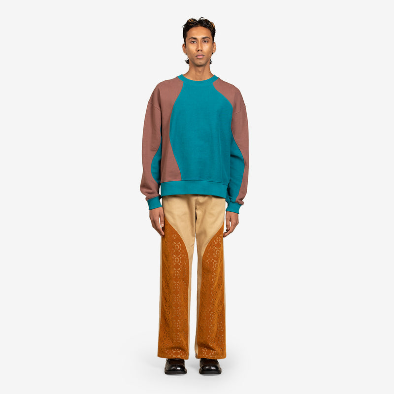 Inside Out Curved Sweatshirt Blue Green | Brown