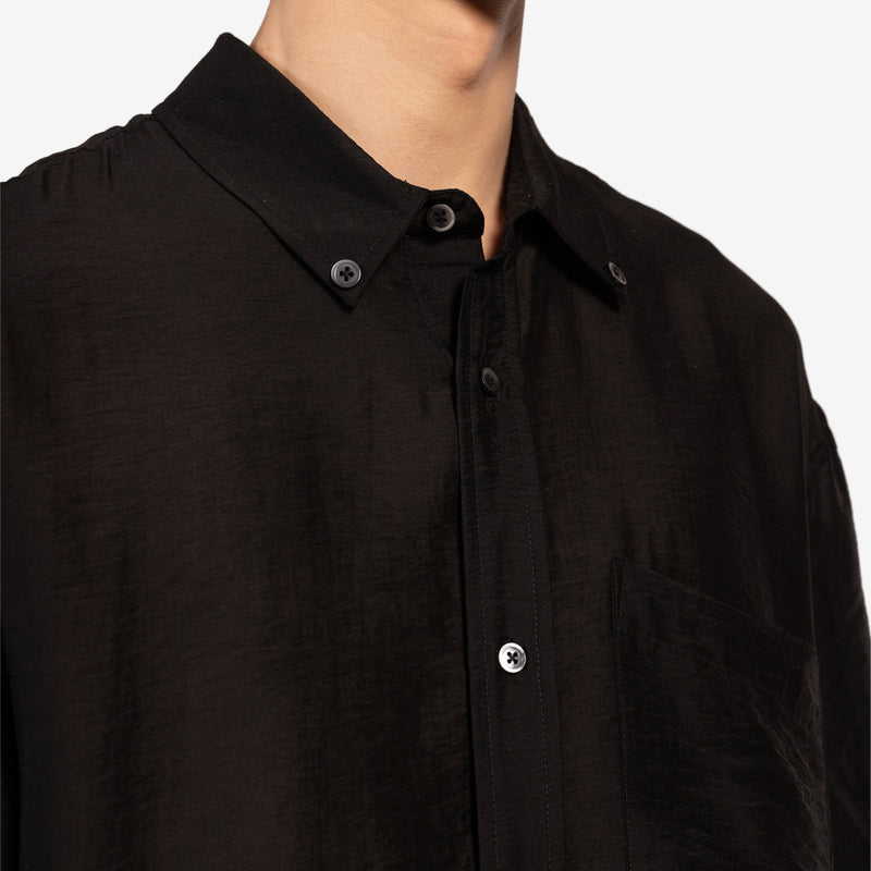 Washed Taffeta Relaxed Button Down Shirt Black