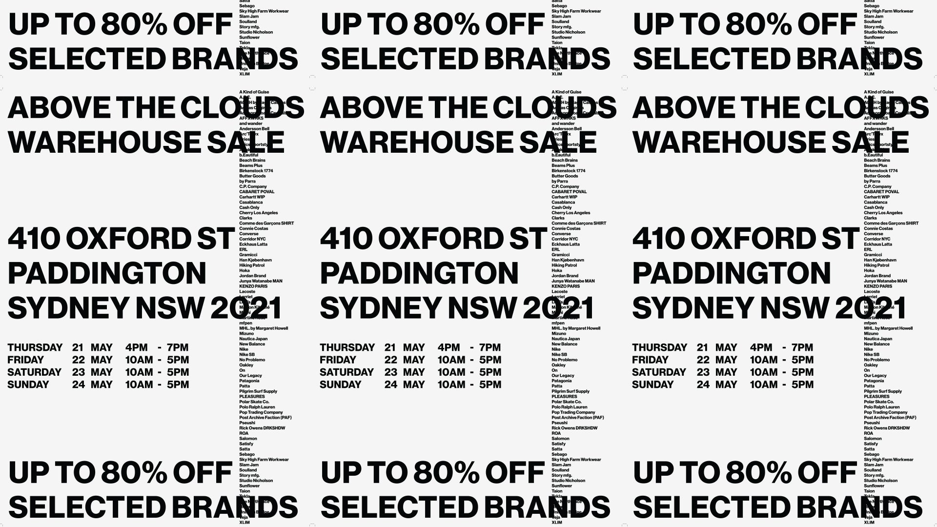 Above The Clouds Warehouse Sale Returns for 2026