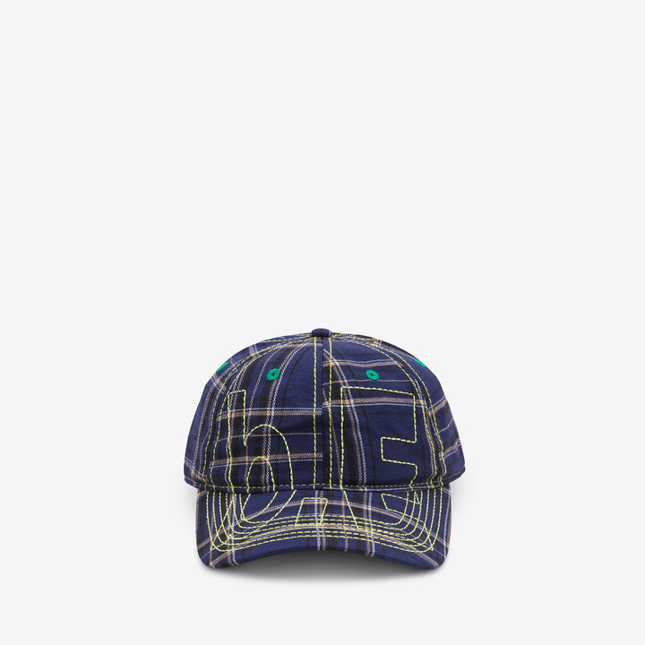 Vapor 6 Panel Hat Navy Plaid | Highlighter Front