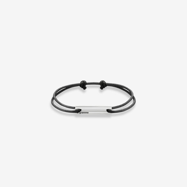 1.7g Polished Sterling Silver & Black Polyester Cord Bracelet