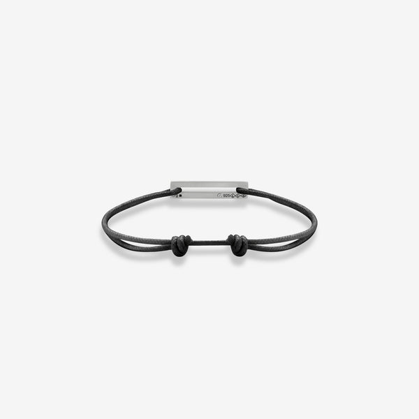 1.7g Polished Sterling Silver & Black Polyester Cord Bracelet