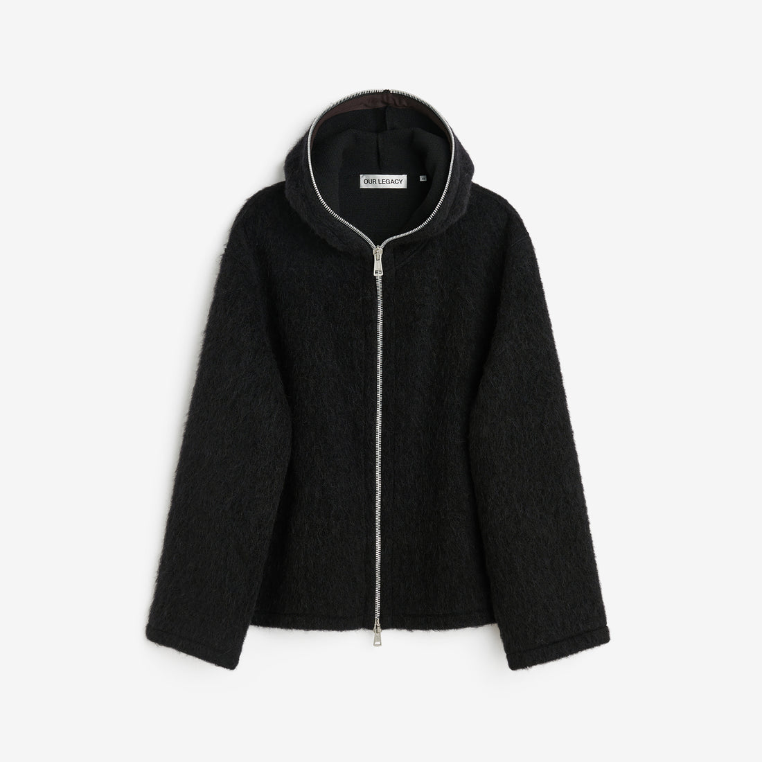 Full Zip Hood Black Hairy Wool Jackets