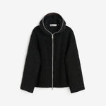 Full Zip Hood Black Hairy Wool