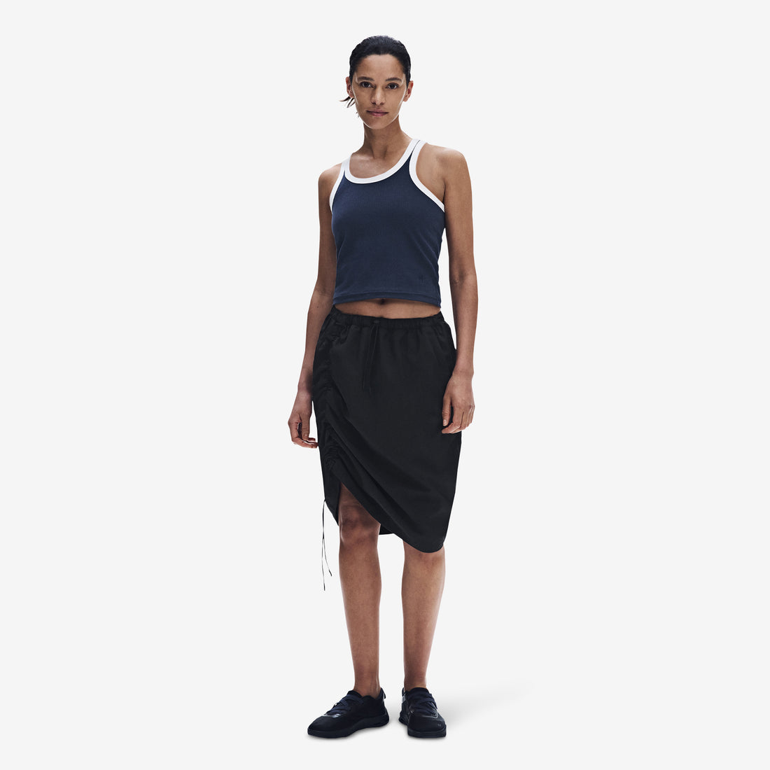 Women's Drawstring Midi Skirt Black Shorts