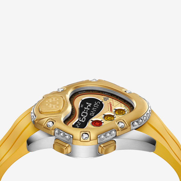 SINNGOUKI SGK001R Silver & Golden Precision Steel | Yellow Rubber | Brushed Golden Bezel | Golden Dial 41mm Jewellery