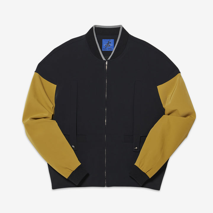 ASICS NOVALIS Liatrisory Bomber Jacket Obsidian Black | Medallion Yellow Front