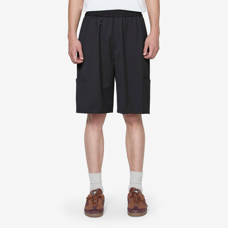 Wool Elasticated Wide Leg Cargo Short Black