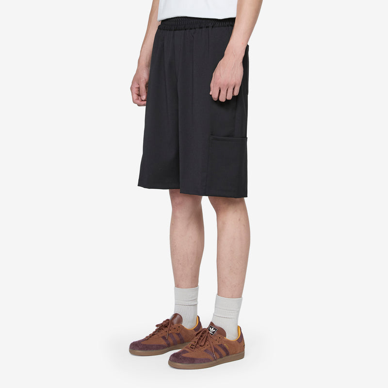 Wool Elasticated Wide Leg Cargo Short Black