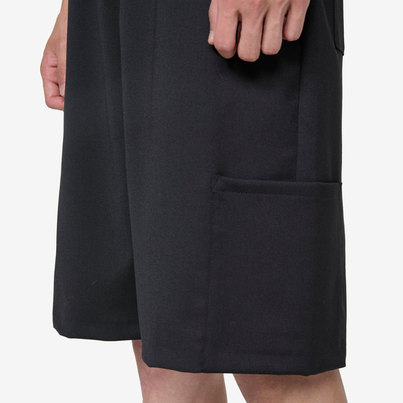 Wool Elasticated Wide Leg Cargo Short Black Shorts