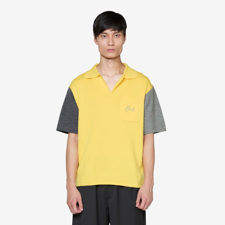 Bicolour Polo Shirt with Logo Embroidery Yellow Front