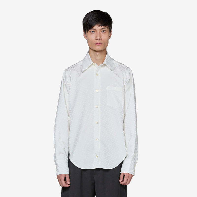 Unisex Printed Button Up Shirt Natural White