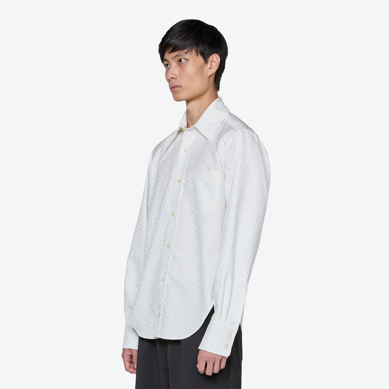 Unisex Printed Button Up Shirt Natural White