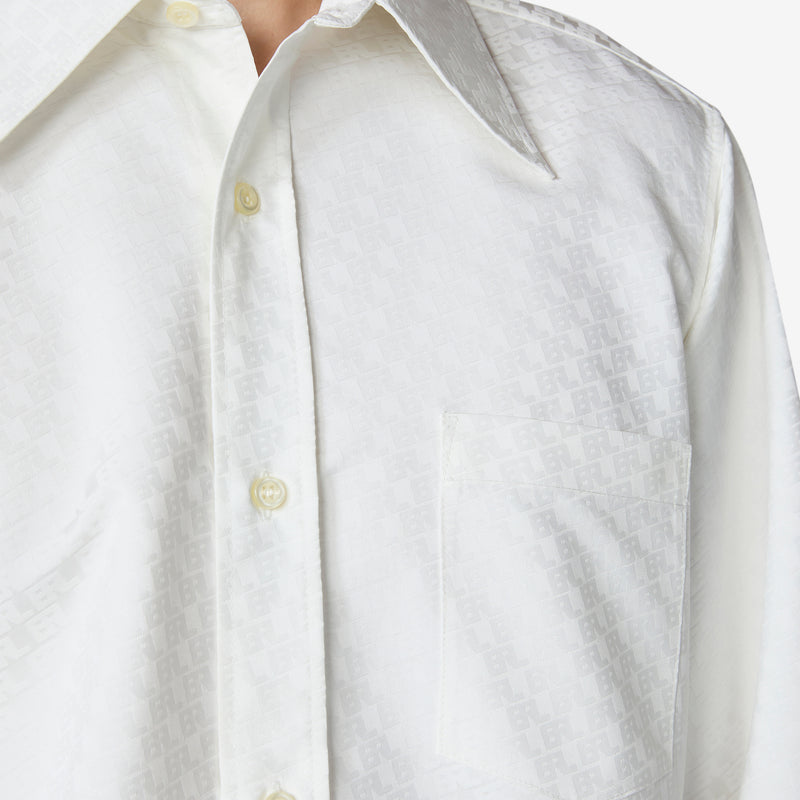 Unisex Printed Button Up Shirt Natural White