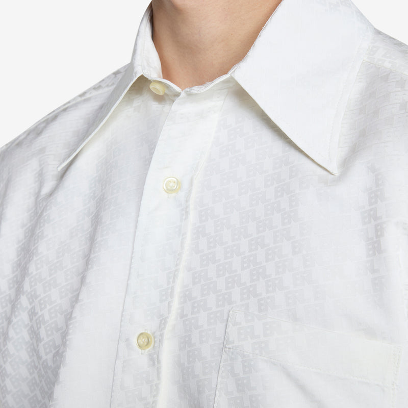 Unisex Printed Button Up Shirt Natural White