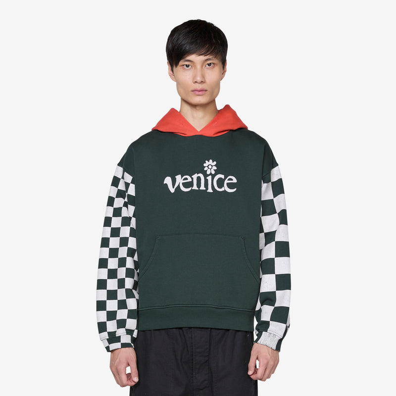 Venice Checker Sleeve Hoodie Black