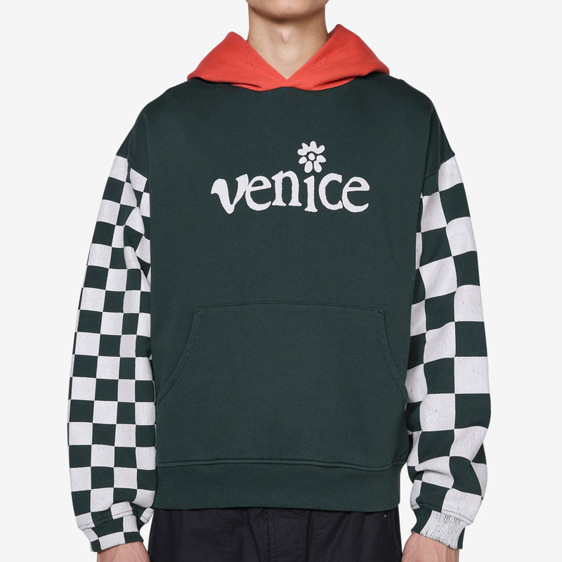 Venice Checker Sleeve Hoodie Black