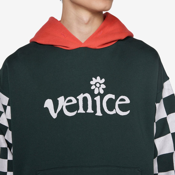 Venice Checker Sleeve Hoodie Black