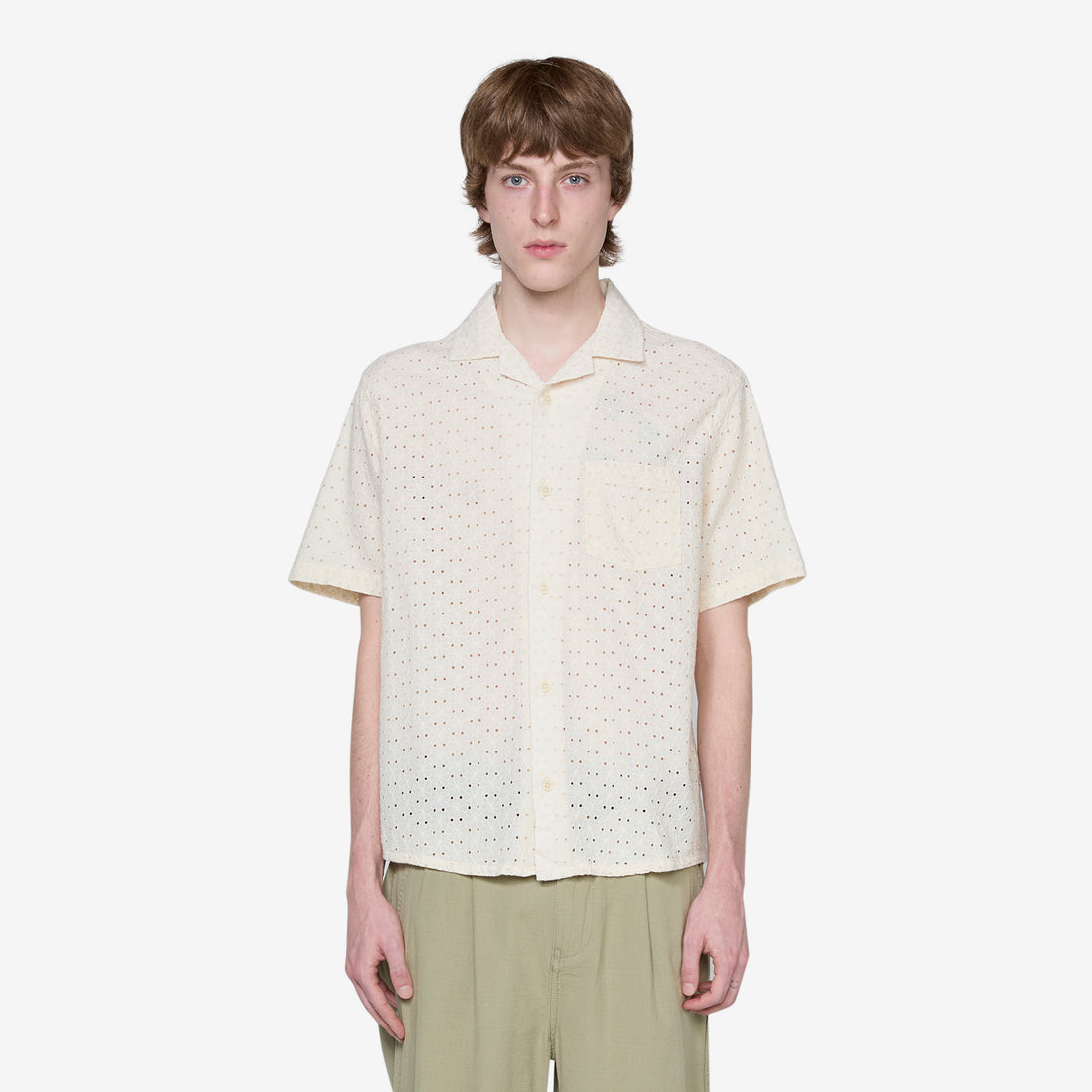 Floral Eyelet Short Sleeve Shirt Natural Shirts